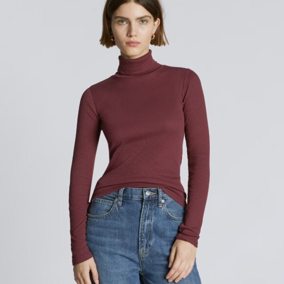 Everlane The Luxe Micro-Rib Turtleneck, Brandy (S) - Picture 6 of 6